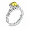 Thumbnail Image 2 of Previously Owned - Oval Yellow Sapphire and 1/2 CT. T.W. Diamond Bridal Set in 14K White Gold