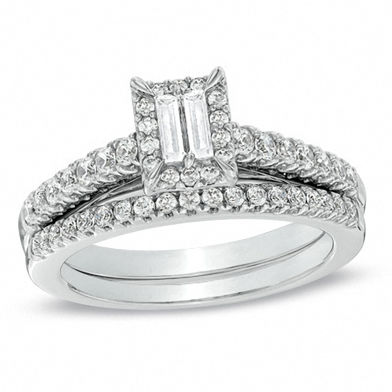 Main Image 1 of Previously Owned - 5/8 CT. T.W. Baguette Diamond Bridal Set in 14K White Gold