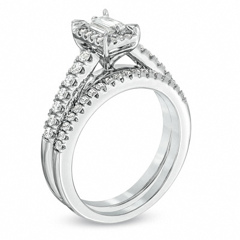 Main Image 2 of Previously Owned - 5/8 CT. T.W. Baguette Diamond Bridal Set in 14K White Gold