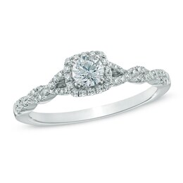 Previously Owned - Celebration Fire™ 1/2 CT. T.W. Diamond Frame Twist Engagement Ring in 14K White Gold (H-I/SI1-SI2)