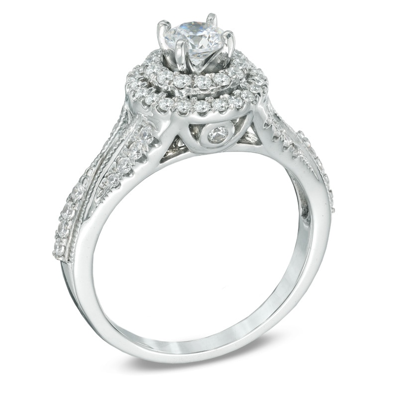 Main Image 2 of Previously Owned - Celebration Grand® 1 CT. T.W. Diamond Double Frame Engagement Ring in 14K White Gold (H-I/I1)