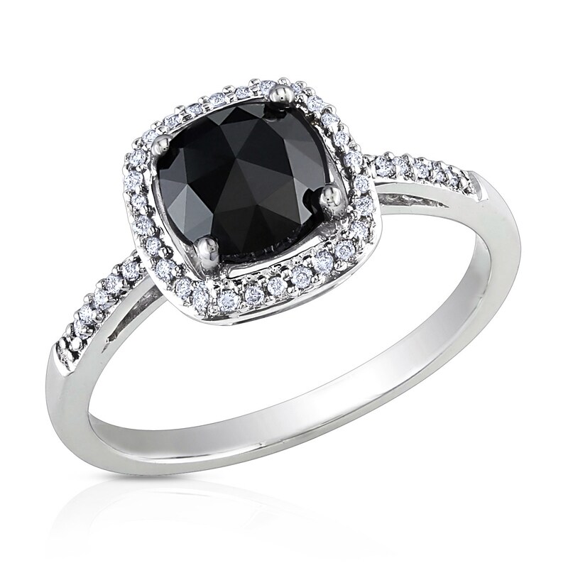 Main Image 1 of Previously Owned - 1 CT. T.W. Cushion-Cut Enhanced Black and White Diamond Frame Ring in 14K White Gold
