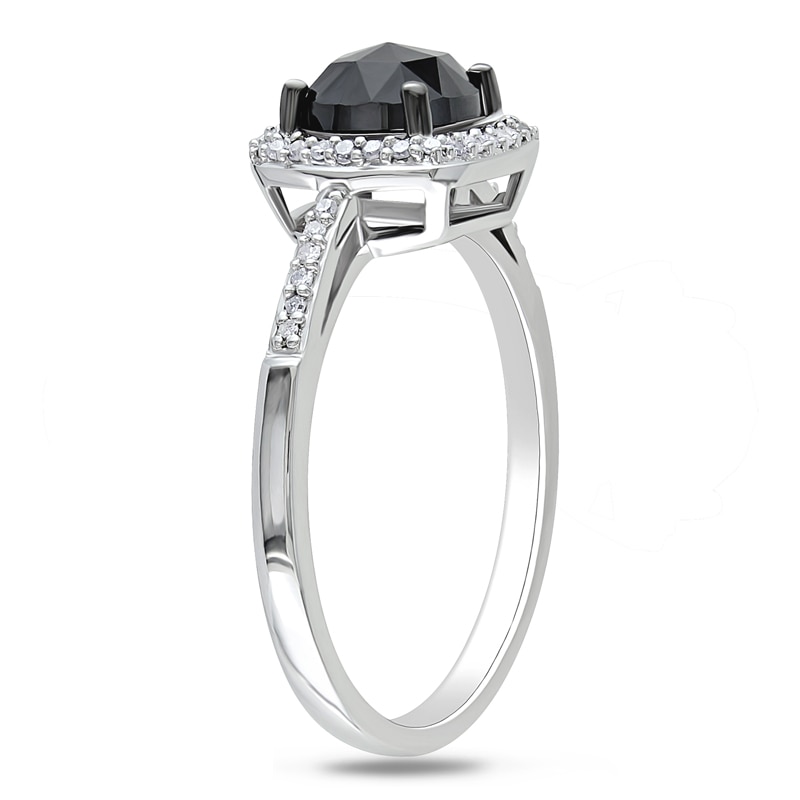 Main Image 2 of Previously Owned - 1 CT. T.W. Cushion-Cut Enhanced Black and White Diamond Frame Ring in 14K White Gold