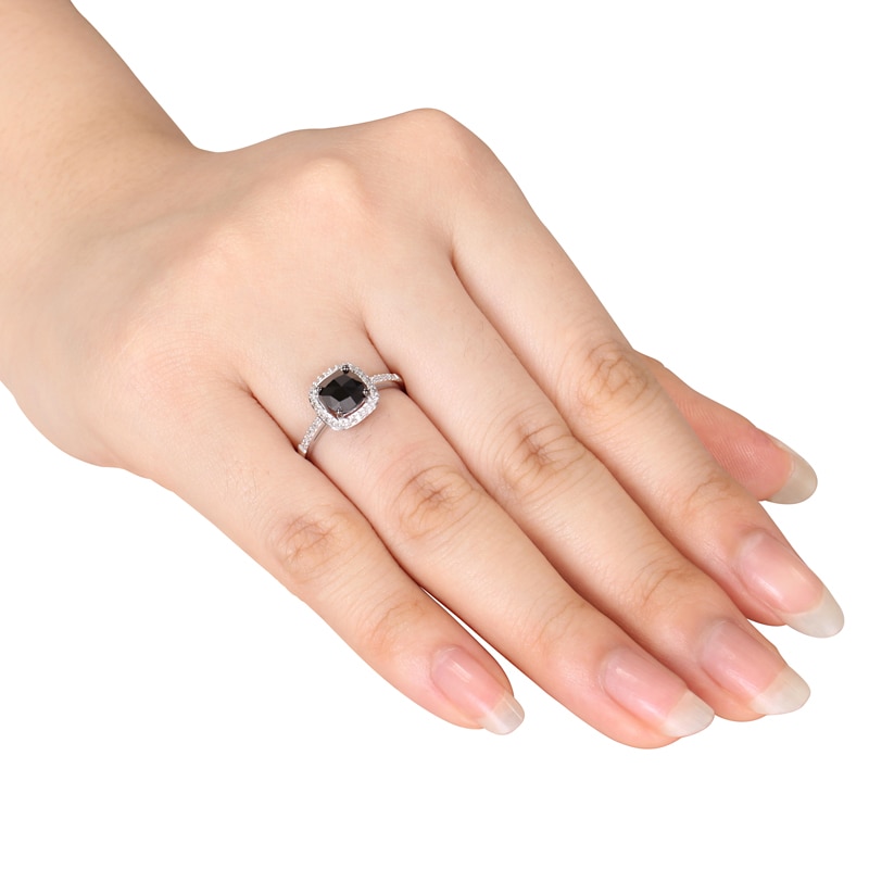 Main Image 3 of Previously Owned - 1 CT. T.W. Cushion-Cut Enhanced Black and White Diamond Frame Ring in 14K White Gold