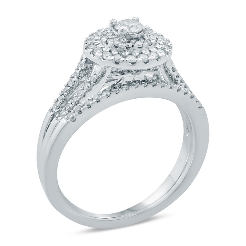 Main Image 2 of Previously Owned - 1/2 CT. T.W. Diamond Double Frame Bridal Set in 10K White Gold