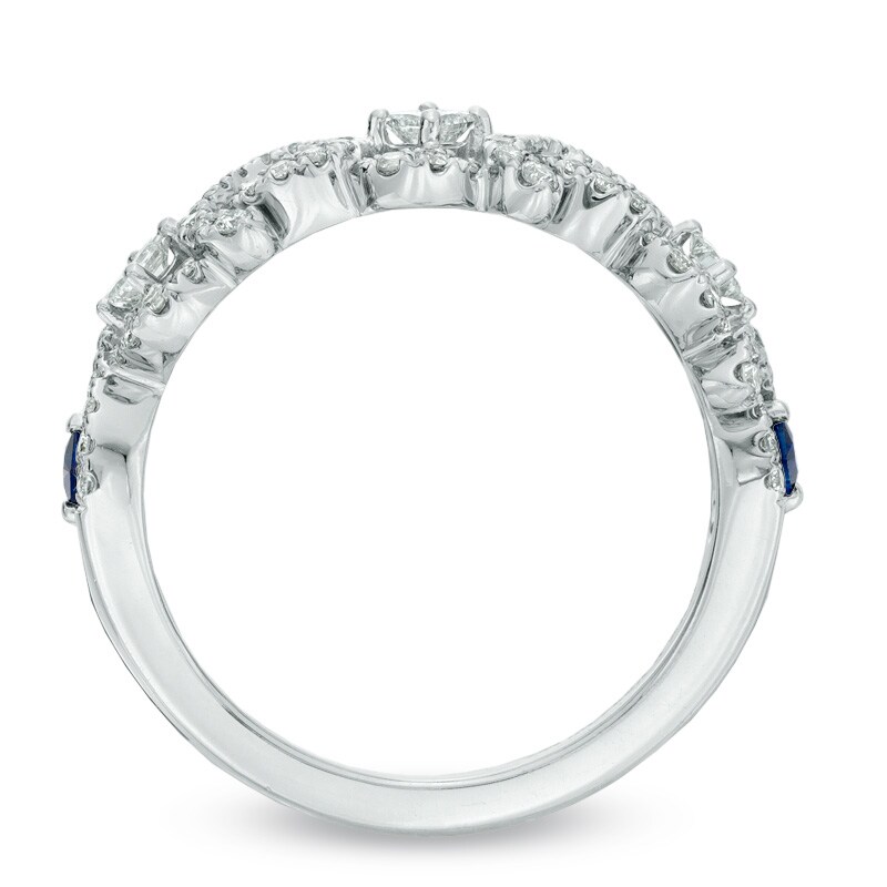 Previously Owned - Vera Wang Love Collection 1/2 CT. T.W. Diamond and Blue Sapphire Curlique Band in 14K White Gold