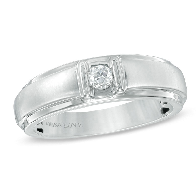 Main Image 1 of Previously Owned - Vera Wang Men's 1/6 CT. Diamond Solitaire Wedding Band in 14K White Gold