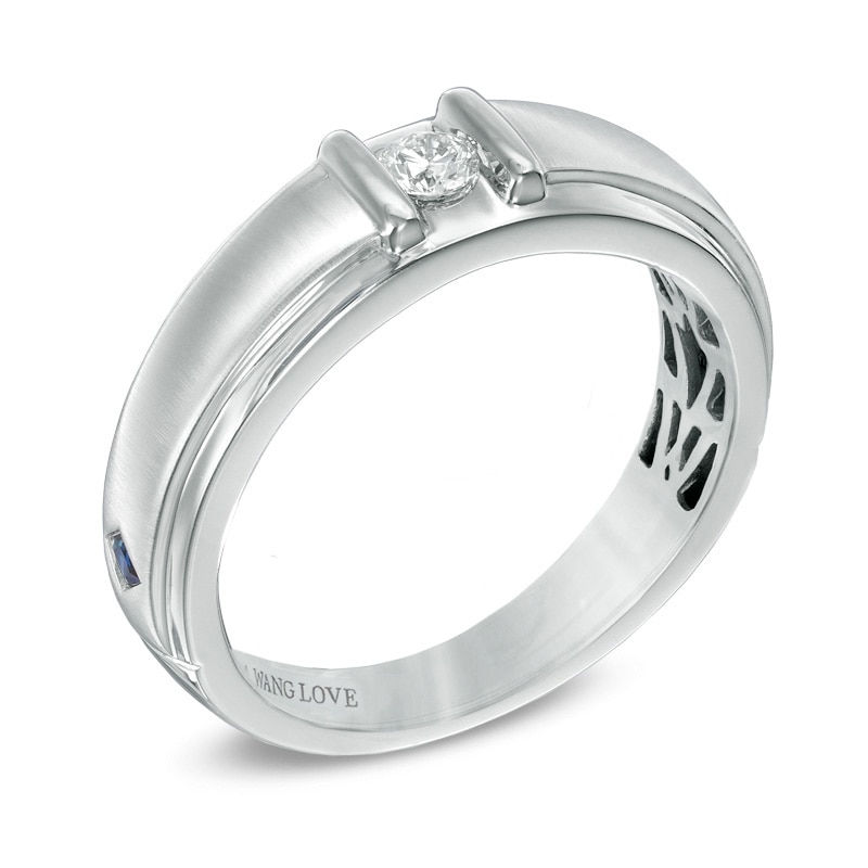 Main Image 2 of Previously Owned - Vera Wang Men's 1/6 CT. Diamond Solitaire Wedding Band in 14K White Gold