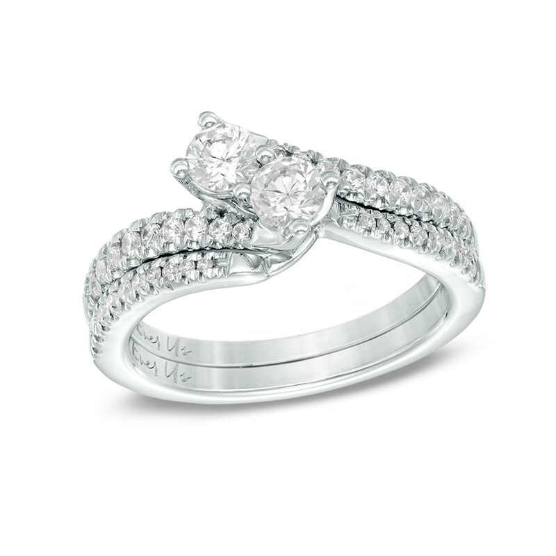 Previously Owned - Ever Us® 1 CT. T.W. Two-Stone Diamond Bypass Ring in 14K White Gold