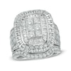 Thumbnail Image 1 of Previously Owned - 3 CT. T.W. Emerald-Shaped Multi-Diamond Layered Frame Bridal Set in 10K White Gold