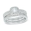Thumbnail Image 1 of Previously Owned - 1 CT. T.W. Diamond Frame Three Piece Bridal Set in 14K White Gold