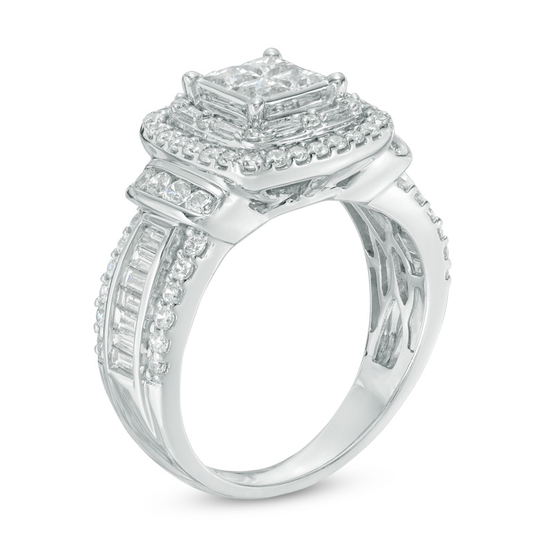 Main Image 2 of Previously Owned - 1-1/2 CT. T.W. Quad Diamond Cushion Frame Engagement Ring in 14K White Gold