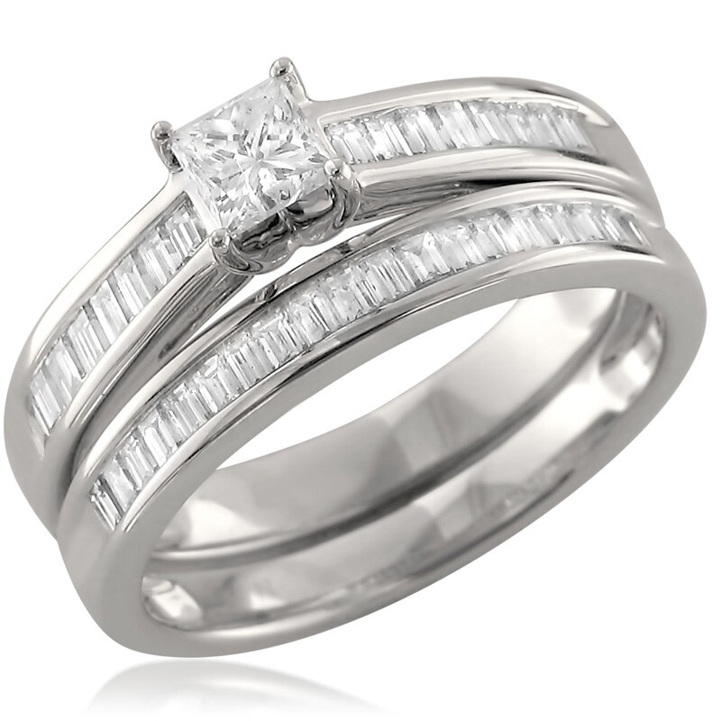 Main Image 2 of Previously Owned - 1 CT. T.W. Princess-Cut Diamond Channel-Set Bridal Set in 14K White Gold