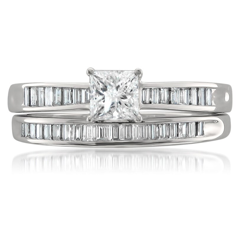 Main Image 3 of Previously Owned - 1 CT. T.W. Princess-Cut Diamond Channel-Set Bridal Set in 14K White Gold
