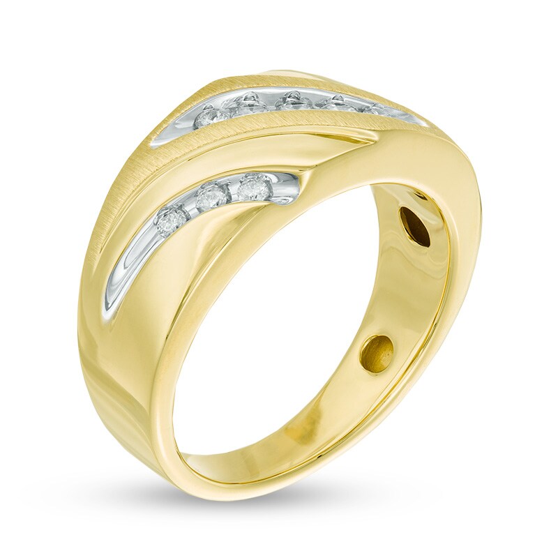 Main Image 2 of Previously Owned - 1/3 CT. T.W. Diamond Three Row Swirl Slant Band in 10K Gold