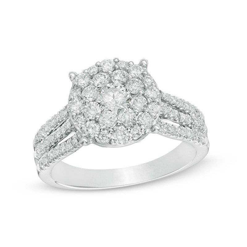 Main Image 1 of Previously Owned - 1-1/5 CT. T.W. Diamond Double Frame Engagement Ring in 14K White Gold