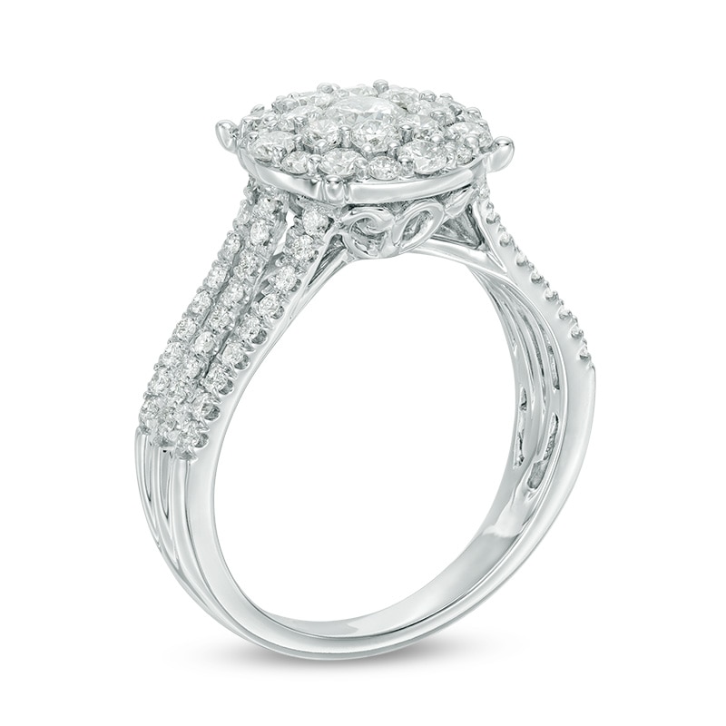 Main Image 2 of Previously Owned - 1-1/5 CT. T.W. Diamond Double Frame Engagement Ring in 14K White Gold