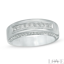 Previously Owned - Vera Wang Men's 1 CT. T.W. Diamond Nine Stone Wedding Band in 14K White Gold