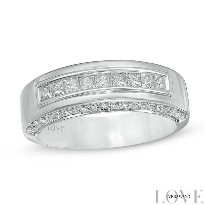 Main Image 1 of Previously Owned - Vera Wang Men's 1 CT. T.W. Diamond Nine Stone Wedding Band in 14K White Gold