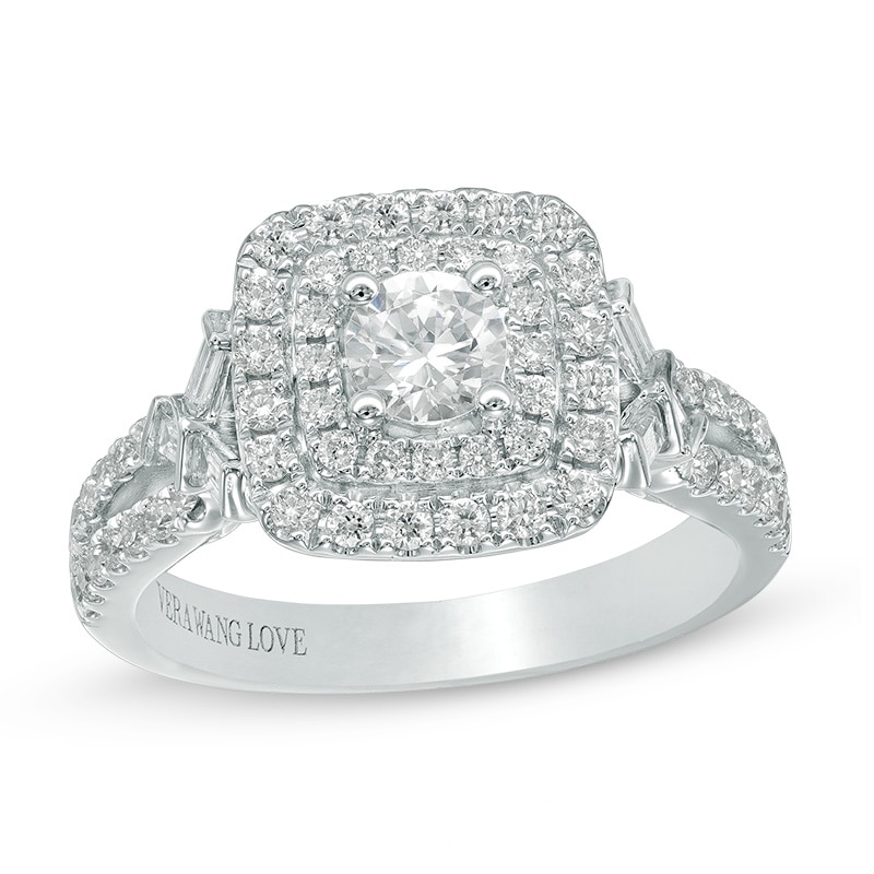 Main Image 1 of Previously Owned - Vera Wang Love Collection 1 CT. T.W. Diamond Double Square Frame Engagement Ring in 14K White Gold