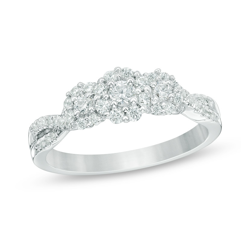 Previously Owned - 1/2 CT. T.W. Composite Diamond Three Stone Engagement Ring in 10K White Gold