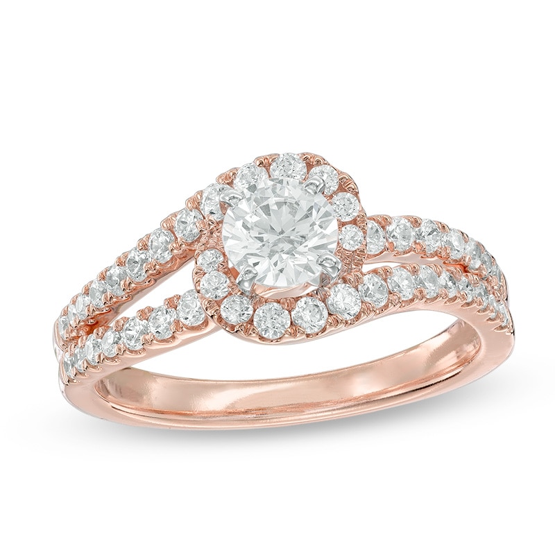Main Image 1 of Previously Owned - 1 CT. T.W. Diamond Swirl Frame Engagement Ring in 14K Rose Gold