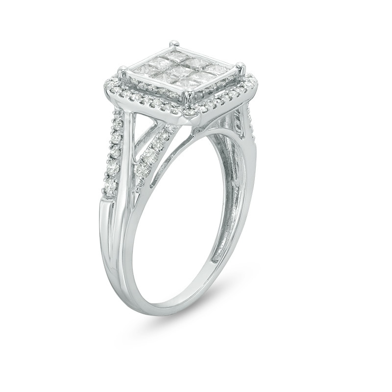 Main Image 2 of Previously Owned - 1 CT. T.W. Princess-Cut Composite Diamond Frame Engagement Ring in 10K White Gold