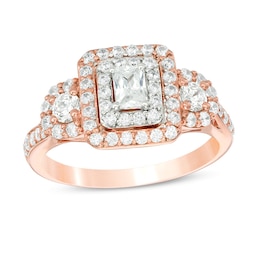 Previously Owned - 1 CT. T.W. Emerald-Cut Diamond Past Present Future® Frame Engagement Ring in 14K Rose Gold