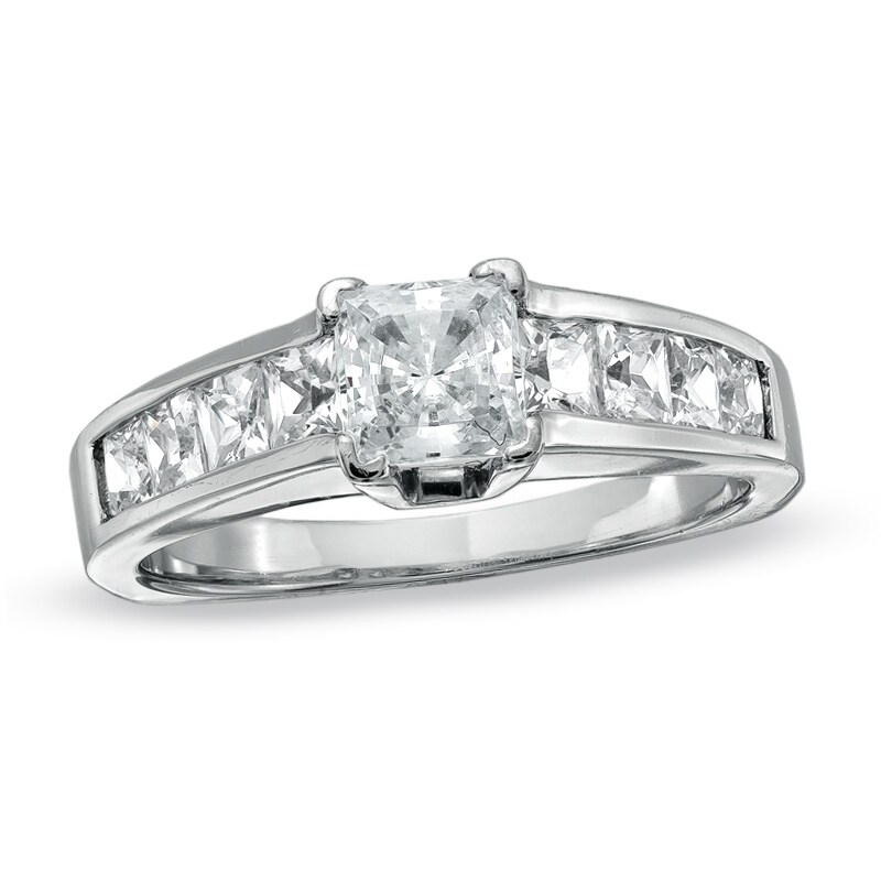 Main Image 1 of Previously Owned - 1-1/2 CT. T.W. Princess-Cut Diamond Channel Shank Engagement Ring in 14K White Gold