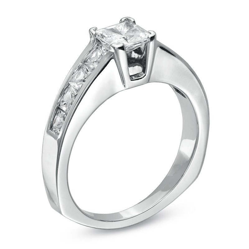 Main Image 2 of Previously Owned - 1-1/2 CT. T.W. Princess-Cut Diamond Channel Shank Engagement Ring in 14K White Gold