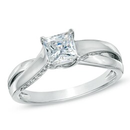 Previously Owned - 7/8 CT. T.W. Princess-Cut Diamond Engagement Ring in 14K White Gold (J/I1)
