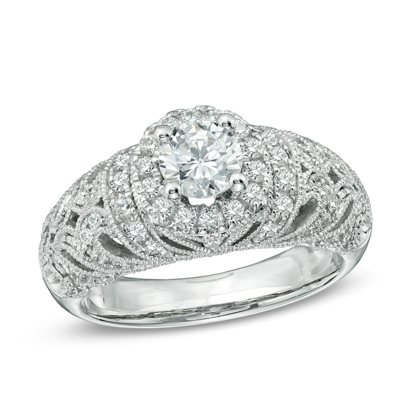 Main Image 1 of Previously Owned - 1 CT. T.W. Diamond Vintage-Style Frame Engagement Ring in 14K White Gold