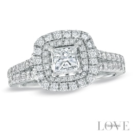 Previously Owned - Vera Wang Love Collection 1-1/2 CT. T.W. Princess-Cut Diamond Frame Engagement Ring in 14K White Gold