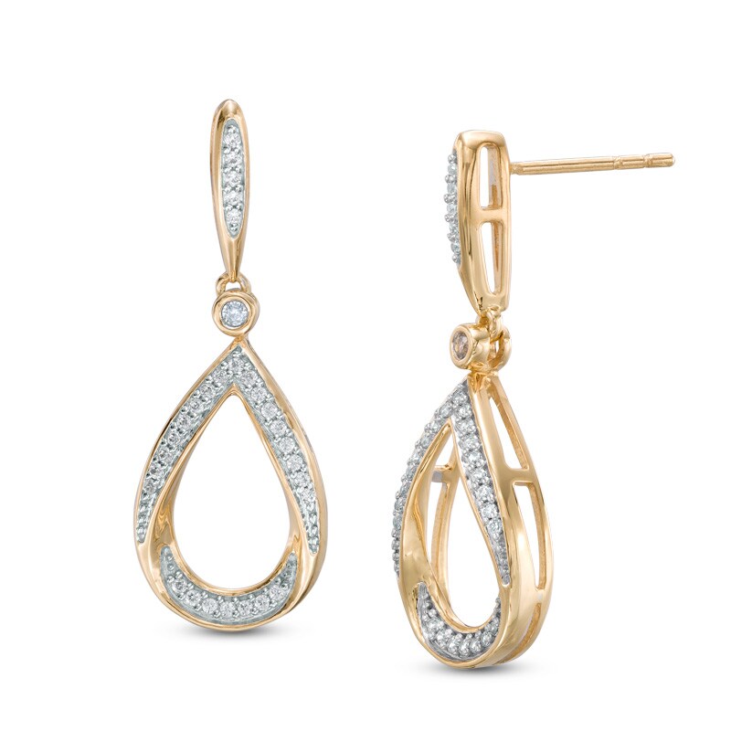 Main Image 1 of Previously Owned - 1/5 CT. T.W. Diamond Open Teardrop Dangle Earrings in 10K Gold