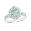 Thumbnail Image 1 of Previously Owned - Oval Aquamarine and 1/4 CT. T.W. Diamond Flower Frame Vintage-Style Ring in 14K White Gold