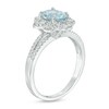 Thumbnail Image 2 of Previously Owned - Oval Aquamarine and 1/4 CT. T.W. Diamond Flower Frame Vintage-Style Ring in 14K White Gold