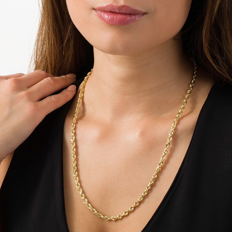 Main Image 2 of Previously Owned - Men's 4.4mm Diamond-Cut Glitter Rope Chain Necklace in 10K Gold - 24"