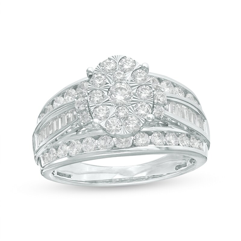 Main Image 1 of Previously Owned - 1-1/2 CT. T.W. Composite Oval Diamond Multi-Row Engagement Ring in 10K White Gold