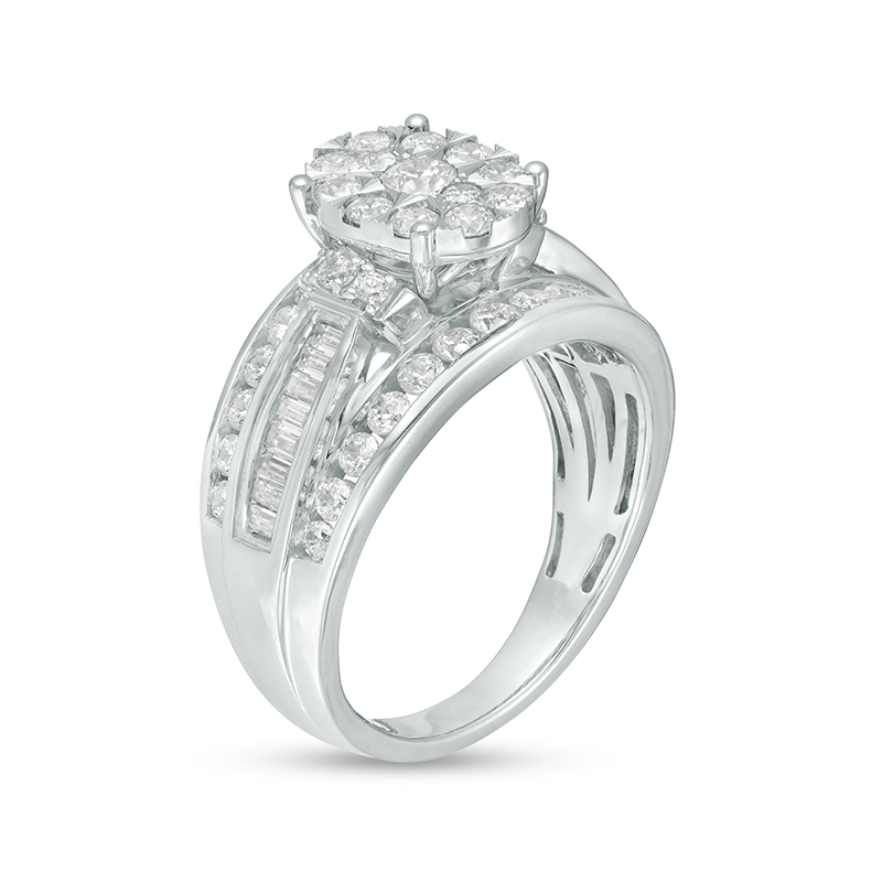 Thumbnail Image 3 of Previously Owned - 1-1/2 CT. T.W. Composite Oval Diamond Multi-Row Engagement Ring in 10K White Gold