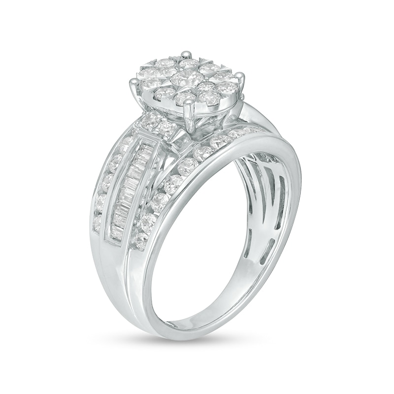 Main Image 3 of Previously Owned - 1-1/2 CT. T.W. Composite Oval Diamond Multi-Row Engagement Ring in 10K White Gold