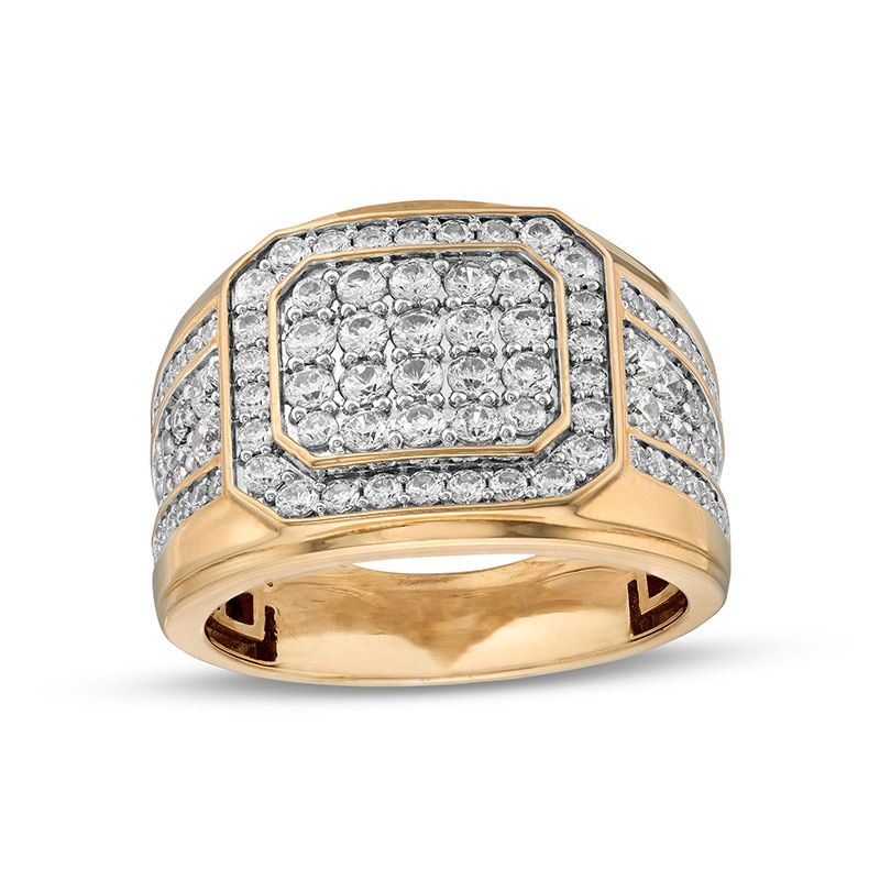 Main Image 1 of Previously Owned - Men's 2 CT. T.W. Octagonal Composite Diamond Frame Multi-Row Stepped Shank Ring in 10K Gold
