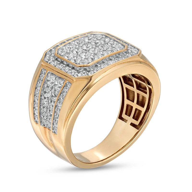 Main Image 3 of Previously Owned - Men's 2 CT. T.W. Octagonal Composite Diamond Frame Multi-Row Stepped Shank Ring in 10K Gold