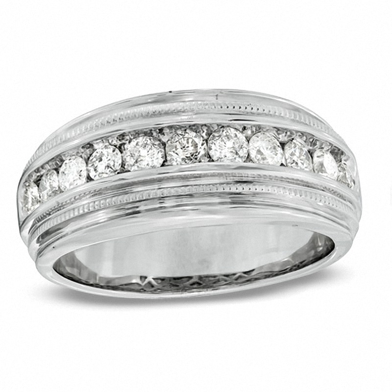 Main Image 1 of Previously Owned - 1 CT. T.W. Diamond Milgrain Band in 14K White Gold