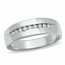Previously Owned - Men's 1/4 CT. T.W. Channel Set Diamond Wedding Band in 14K White Gold