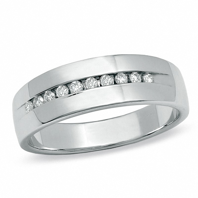 Main Image 1 of Previously Owned - 1/4 CT. T.W. Channel Set Diamond Wedding Band in 14K White Gold