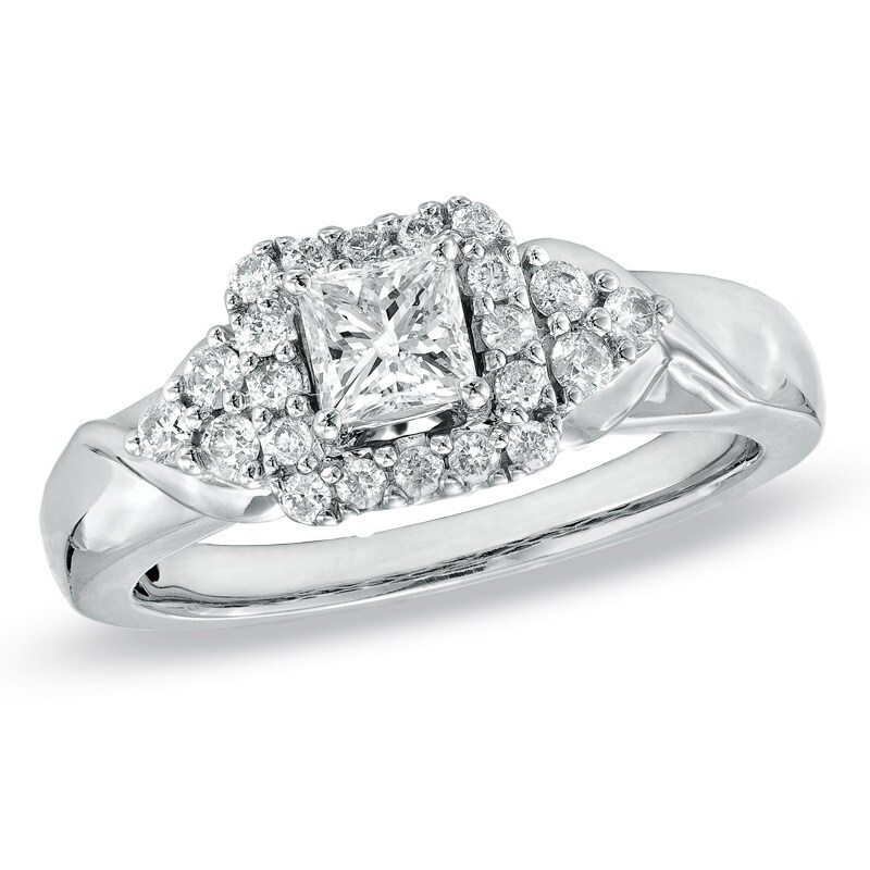 Main Image 1 of Previously Owned - 5/8 CT. T.W. Princess-Cut Diamond Frame Engagement Ring in 10K White Gold