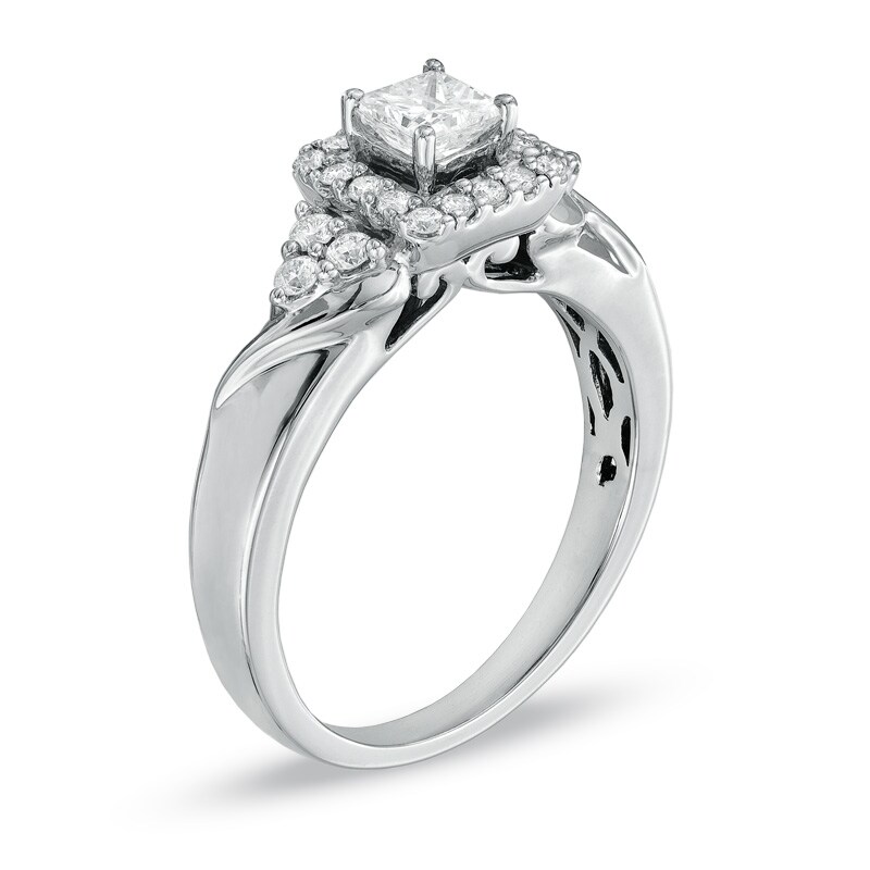 Main Image 2 of Previously Owned - 5/8 CT. T.W. Princess-Cut Diamond Frame Engagement Ring in 10K White Gold