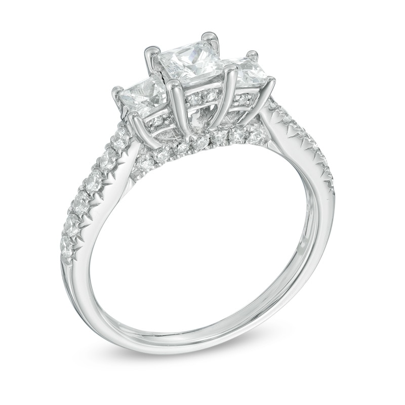 Main Image 2 of Previously Owned - Celebration Ideal 1-1/5 CT. T.W. Princess-Cut Diamond Three Stone Ring in 14K White Gold (J/I1)