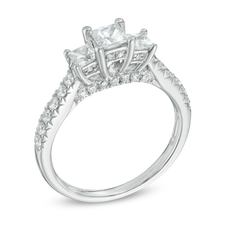 Previously Owned - Celebration Ideal 1-1/5 CT. T.W. Princess-Cut Diamond Three Stone Ring in 14K White Gold (J/I1)