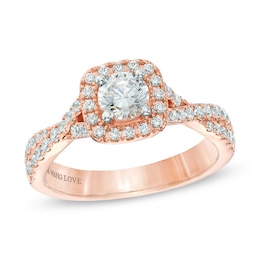 Previously Owned - Vera Wang Love Collection 1 CT. T.W. Diamond Square Frame Engagement Ring in 14K Rose Gold